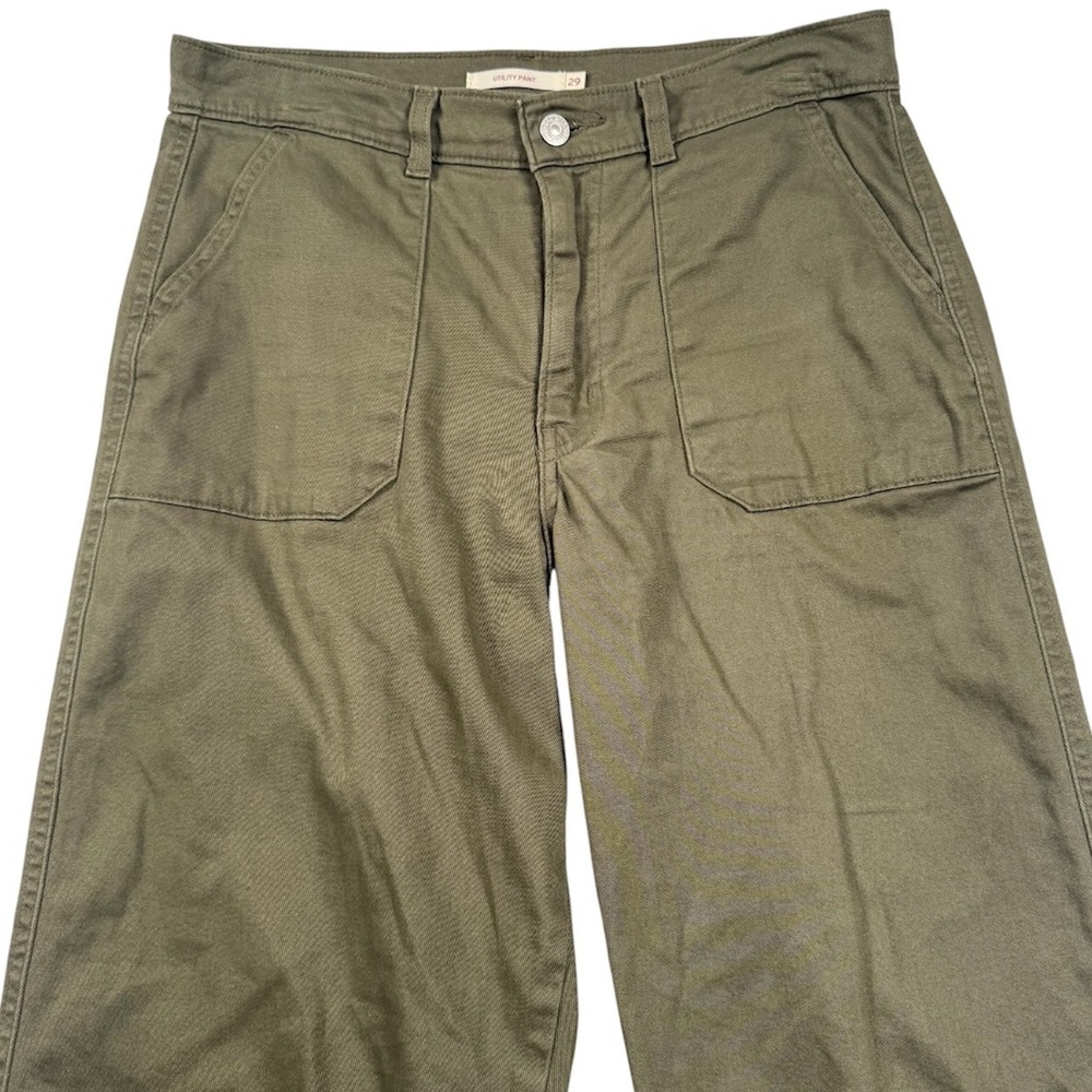 Levis Utility Pant Women 29 Olive Green High Rise Wide Leg Patch Pocket Pants